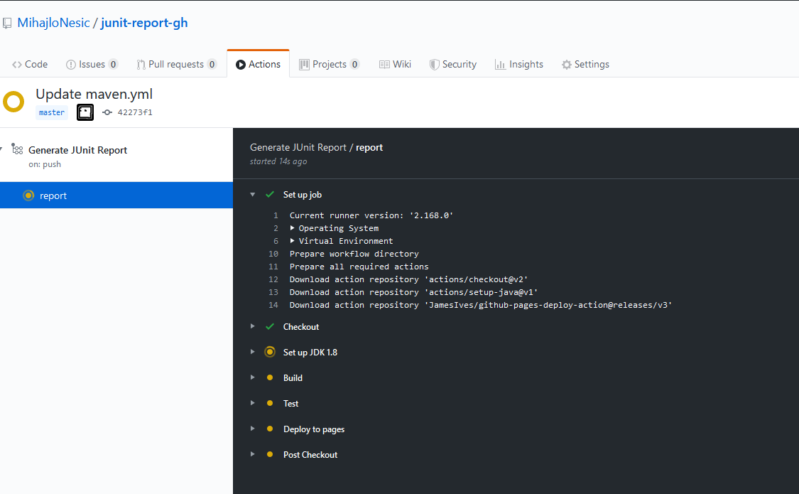 github pipeline running