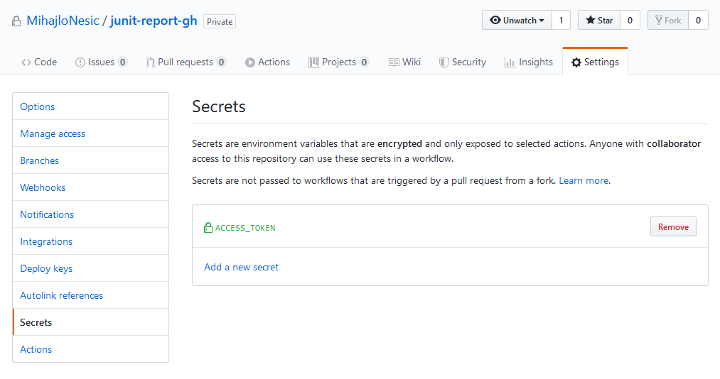 github repo secrets